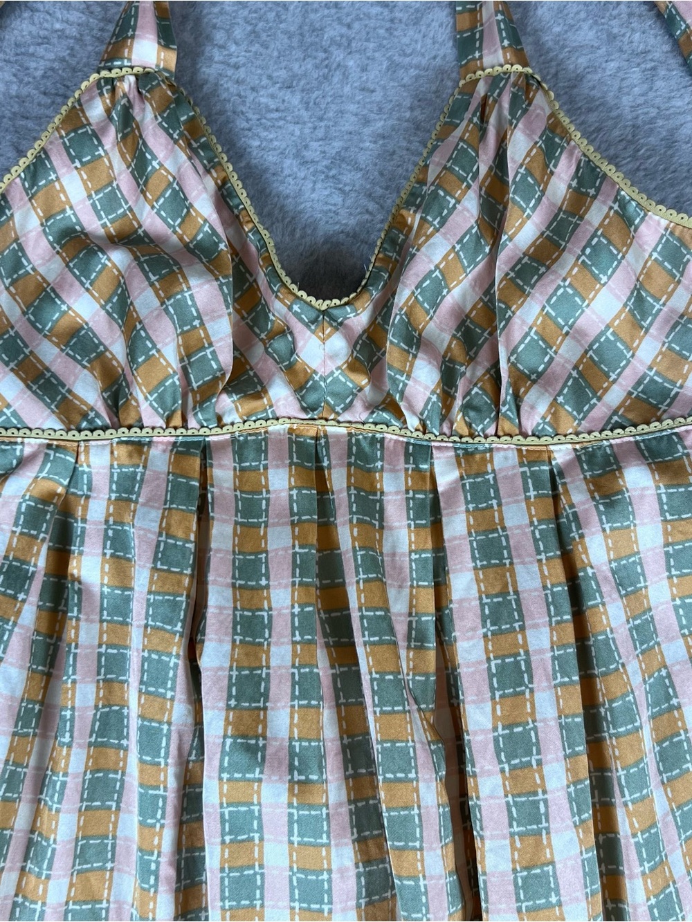 Silk Blend Women’s Halter Dress Plaid 90s Y2K Pockets Size XS - Picture 2 of 14